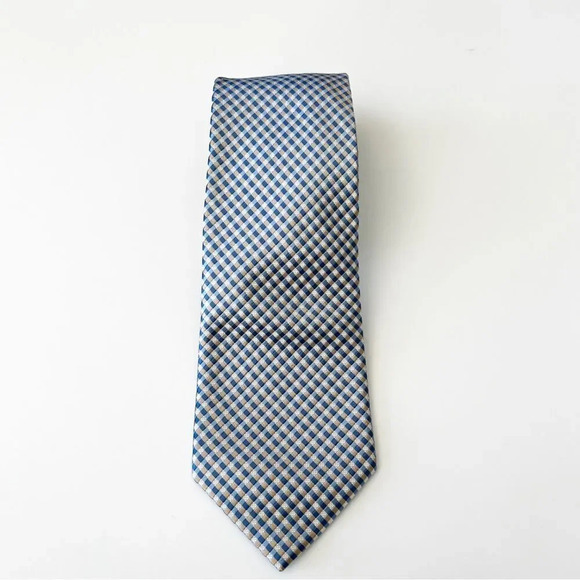 Michael Michael Kors Blue Silk Tie Gingham Print Men’s Work Wear Professional - Picture 7 of 7